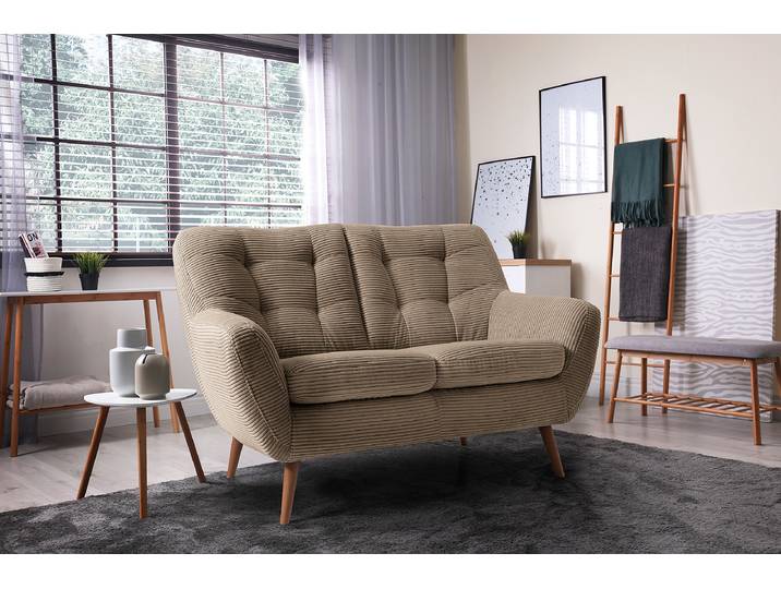 2-Sitzer Sofa Beige Cordstoff Poppy 137 x 92 x 92cm Modern
