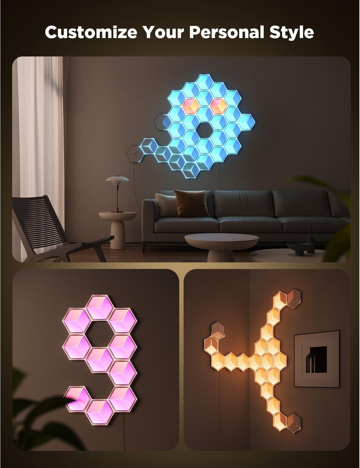 GOVEE LED Wandleuchte "Govee Glide Hexa Ultra, 7er-Pack, RGBIC", grau (hellgrau), 7, Leuchten, LED Wandleuchte hellgrau 7