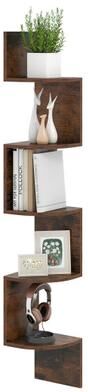 Costway 5-Tier Corner Shelf Floating Bookshelf Wall Mounted Storage Organizer-Rustic Brown