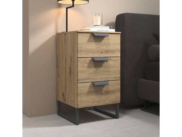 Nachtkommode Aditio 72cm Holz/Braun/Eiche Artisan Dekor Kufen