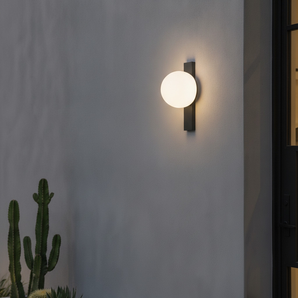 Lyora Wandlamp Remi zwart met witte glazen bol