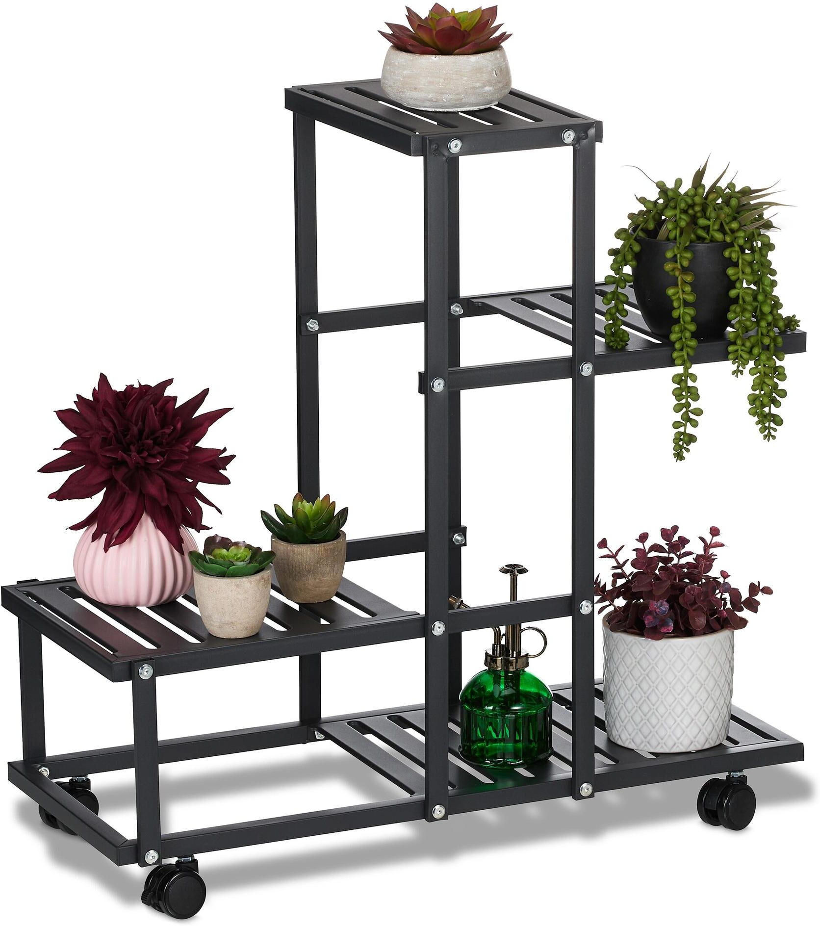 Blumenständer RELAXDAYS "mit Rollen", schwarz, B:61,5cm H:60,5cm, Kunststoff, Pflanzgefässe, Blumenständer schwarz B/H/T: 61,5cm x 60,5cm