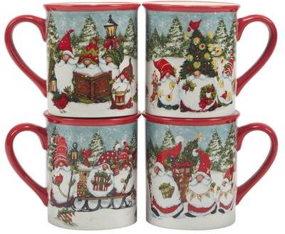 Certified International Christmas Gnomes 16 oz. Mugs, Set of 4 Assorted Designs