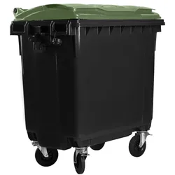 Hardwex Müllcontainer 770 l Schwarz mit grünem Flachdeckel