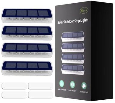 Uplift Picks Solar LED Step Lights Illuminate Stairs Decks Gardens With Waterproof Lens blue (4 Pack)