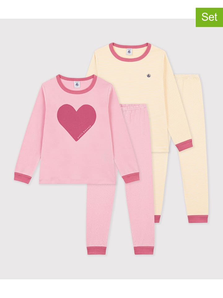 PETIT BATEAU 2er-Set: Pyjamas in Rosa/ Gelb - 104