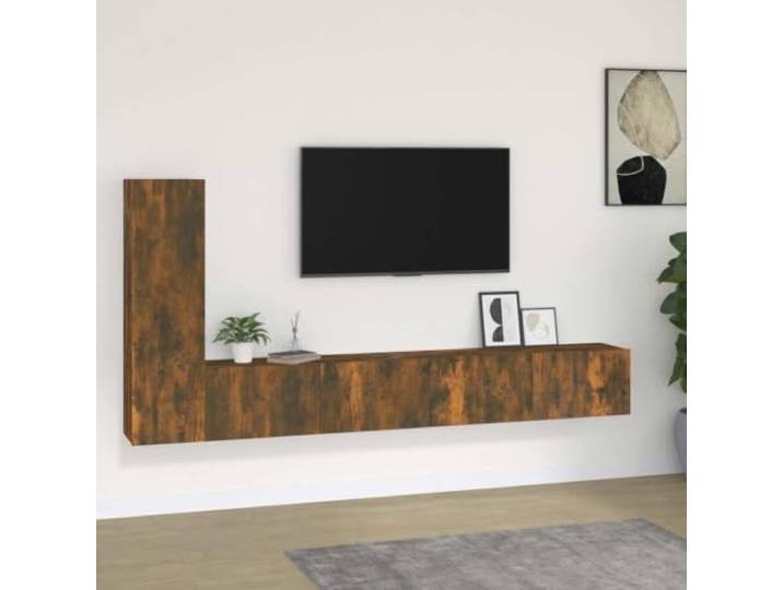 HEFZGDB 3-TLG. TV-Schrank-Set Räuchereiche Holzwerkstoff mit viel Stauraum und praktischen Türen für Wandmontage, Medienregal Wohnzimmer Aufbewahrung