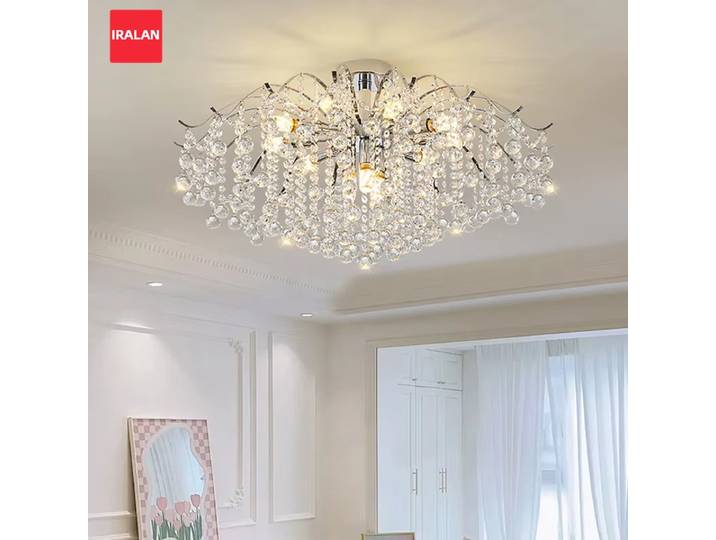 IRALAN Lustre de plafond en argent France Lustre plafonnier hall d'hôtel décoration luminaires trois couleurs lampe en cristal