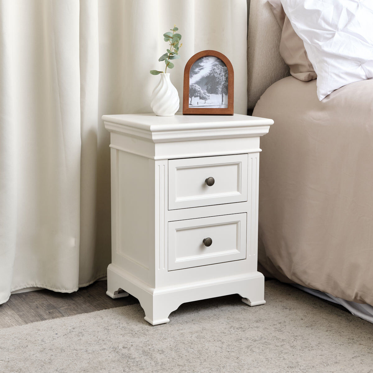 Ivory Two Drawer Bedside Table - Daventry Ivory Range Wood, Metal