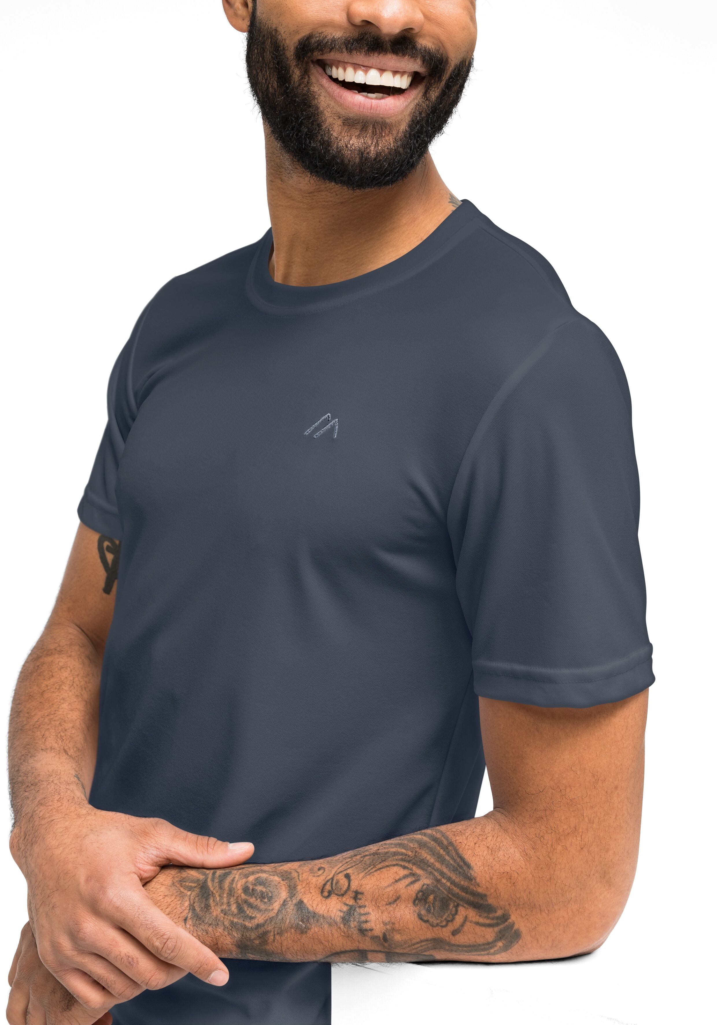 T-Shirt MAIER SPORTS "Walter", Herren, Gr. M, grau, 100% Polyester, Rundhals, Shirts T-Shirt, Herren Kurzarmshirt, leichtes Sommer Funktionsshirt, Rundhals, Reg Fit grau M