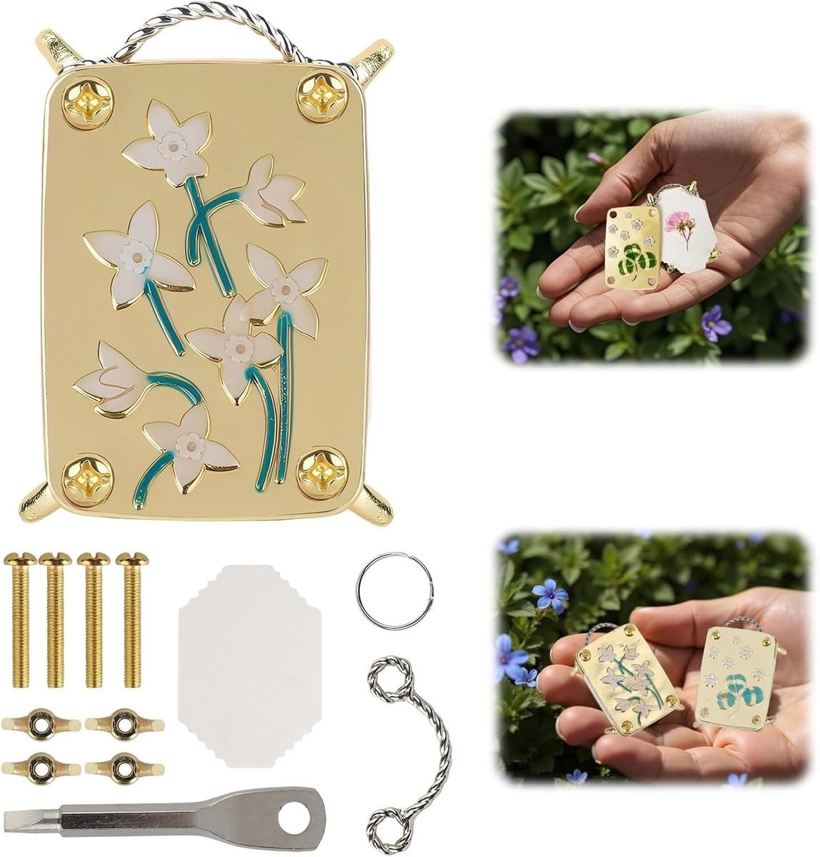 Mini Bloemenpers Zilver - Draagbare Handwerk Set voor het Drogen van Bloemen - 11 cm
