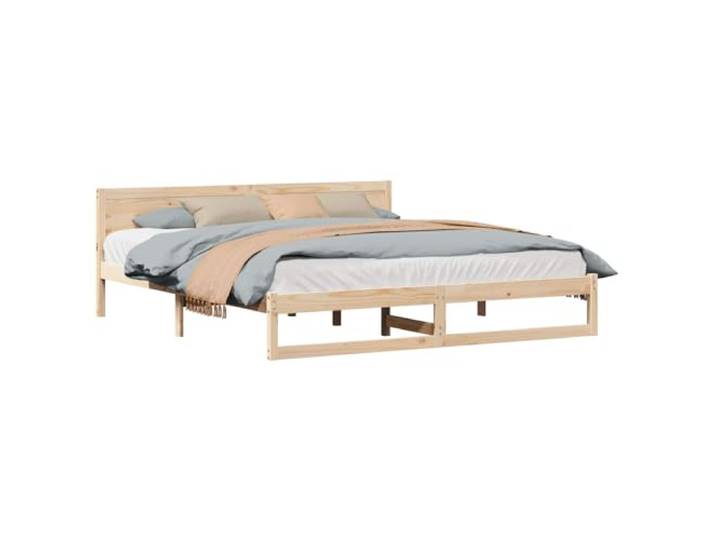 PUGYNBK Bettgestell natur 200 x 200 cm Kiefer massiv Basis mit Kopfteil und Lamellen, rechteckiges Design, quadratische Beine, einfache Reinigung