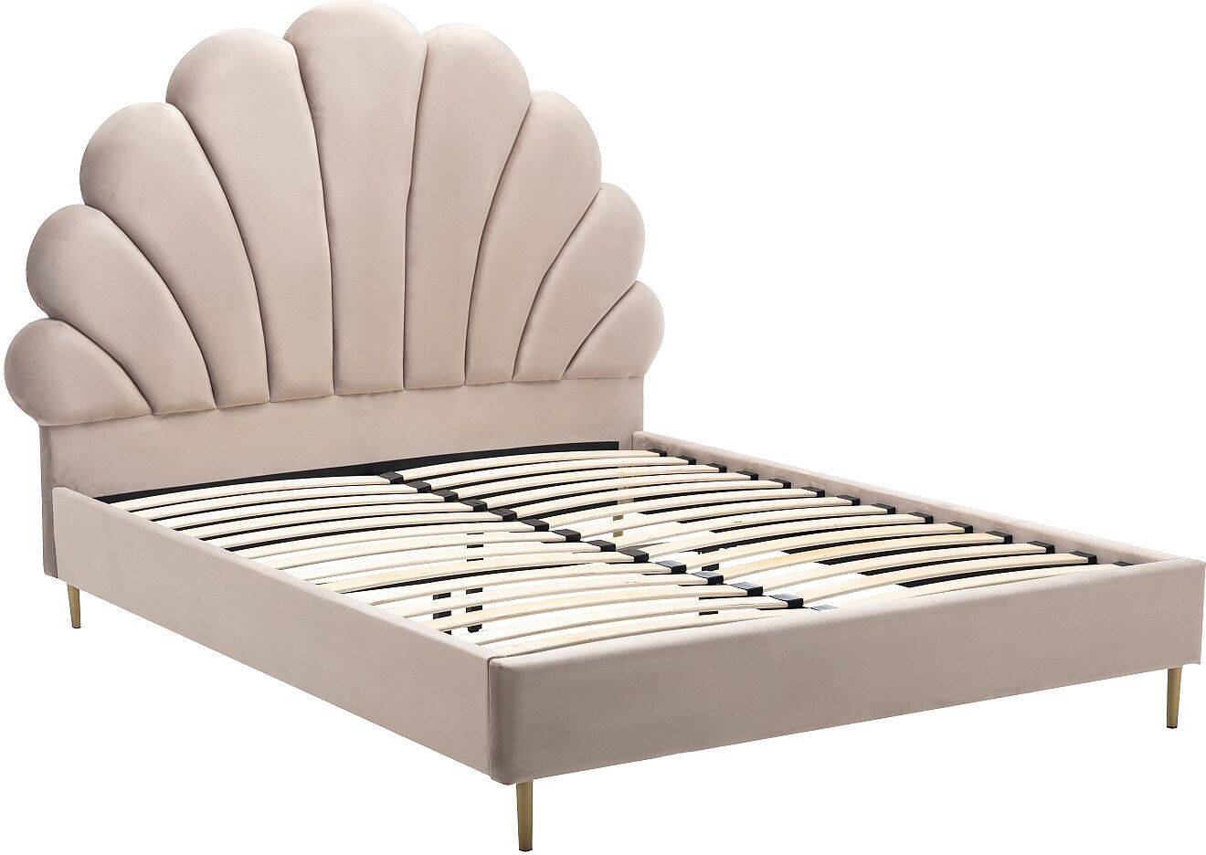 Vente-unique Bett mit Kopfteil in Muschelform - 140 x 190 cm - Samt- Beige - LIVAYA