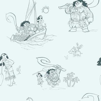 Roommates Disney Moana Line Art Blue Peel and Stick Wallpaper
