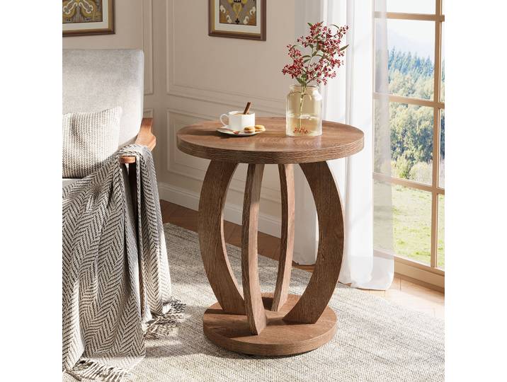 Table d'appoint Tribesigns, table d'appoint ronde avec rangement, table de chevet de ferme avec plateau rond, table d'appoint