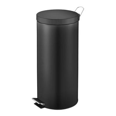 PROREGAL Runder Tretabfallsammler mit herausnehmbaren Kunststoff-Inneneimer | 30 Liter, HxBxT 64x30x33cm | Schwarz
