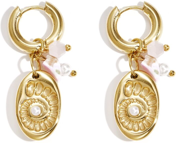 Paar Ohrhänger ADELIA´S "Ohrringe Ohrhänger mit Muschelanhänger und Imitationsperlen", goldfarben, Ohrringe, Damen, Einheitsgröße, Edelstahl, Paar Ohrhänger, Modischer Modeschmuck mit ovalem Muschelrelief und Perlendetails