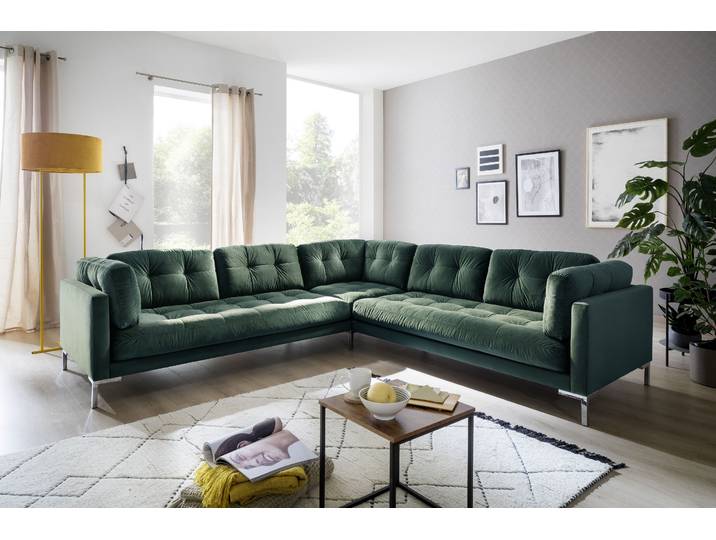 Wohnlandschaft GOODPRODUCT Landau U-Form , grün, B:265cm H:75cm T:264cm, Sofas, Wohnlandschaft, in Cord-Stoff mit Metallfuss
