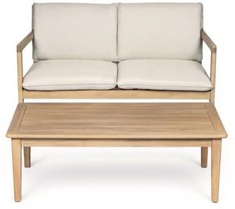 PRO_SELLERS Patio Loveseat Set Acacia Wood with Coffee Table Slatted Design Teak