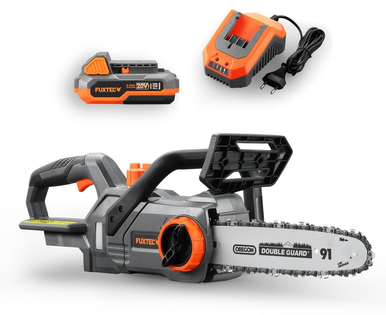 Fuxtec Accu kettingzaag FX-E1KS20 SET 2 - 20V met 2Ah accu en 2,4A oplader, zwaardlengte 25 cm