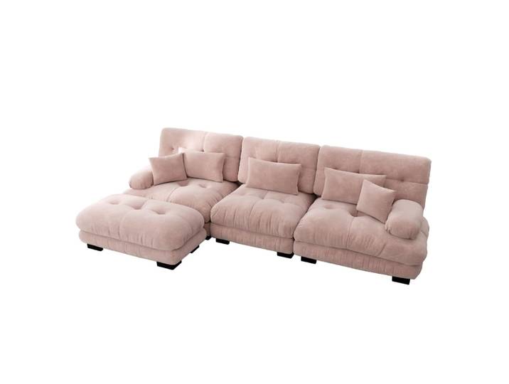 Canapé modulable en chenille avec ottoman rose