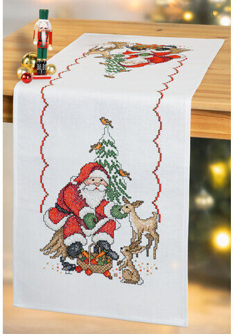 Stickläufer "Santa mit Waldtieren"