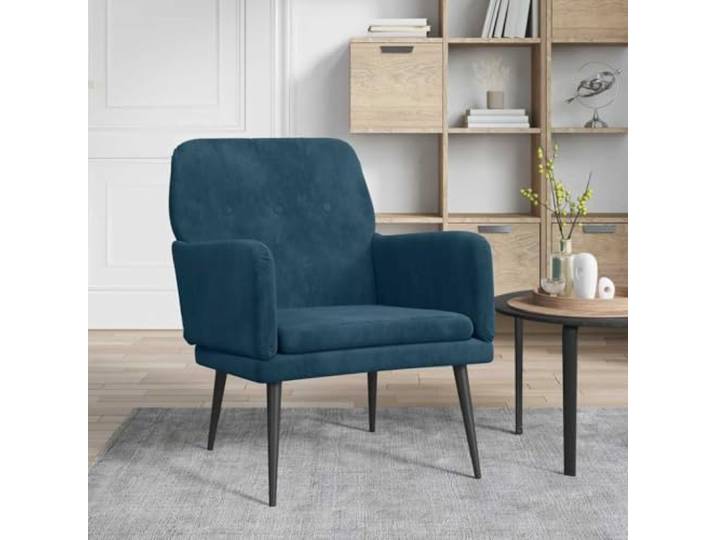 HEFZGDB Samt Sessel Blau 62x79x79 cm mit Metallgestell – Bequemer Relaxsessel mit gepolsterter Rückenlehne und weichem Velours Stoff für Entspannung und Komfort