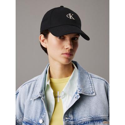 Baseball Cap CALVIN KLEIN JEANS "EMBROIDERED MONOGRAM CAP", Damen, schwarz, Stoff, Baumwolle, unifarben, Caps, mit Logostickerei