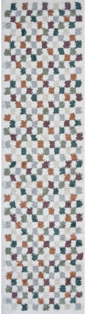 THE RUGS Moodi Modern Shaggy Area Rug Checkered Design Multicolour Runner 80 x 300 cm