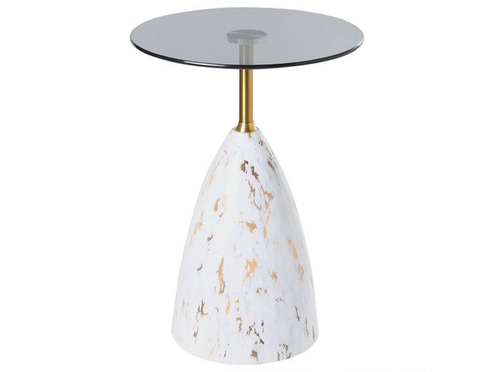 Beliani Beistelltisch Sicherheitsglas Weißer Marmor Wabby, Metall, Rund, 40x56x40 cm, Wohnzimmer, Wohnzimmertische, Beistelltische