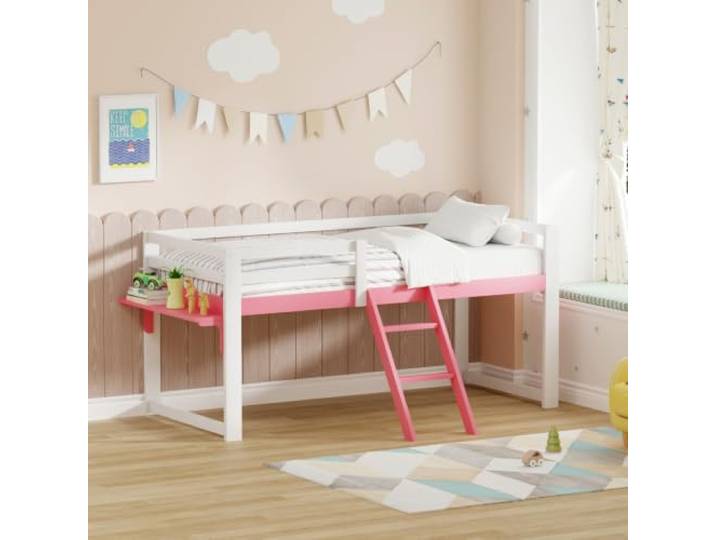 I0I&I0I Polsterbett mit Verstellbarem Kopfteil, Einzelbett 90x200 cm Samtbezug, Holzlattenrost, Ohne Boxspring, Einfache Montage (Pink+White + Wood + Bedroom)