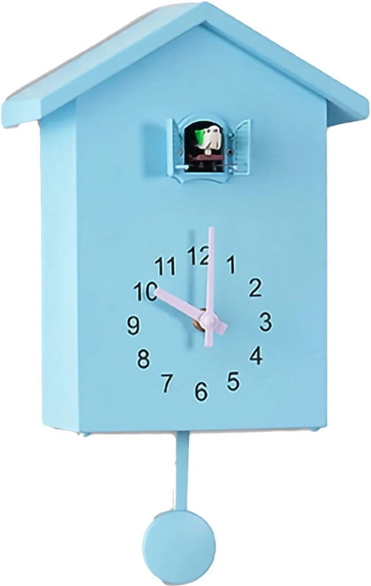 Moderne blauwe koekoeksklok met koekoeksgeluid voor wanddecoratie