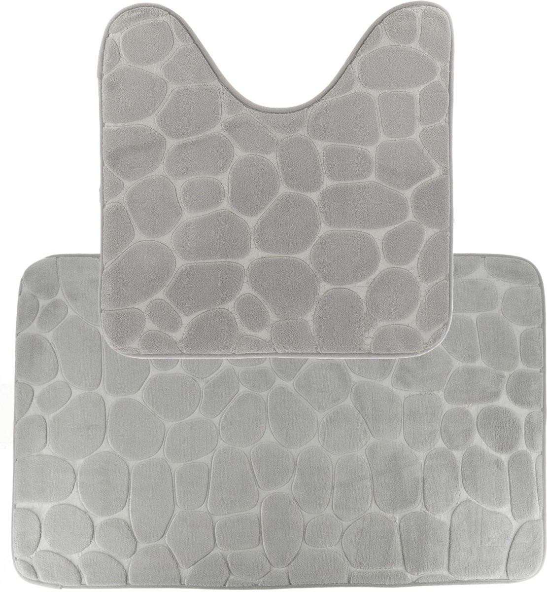 Tendance Badkamermatten set Pebble - Toilet en badmat - Lichtgrijs - Memory foam en microfiber