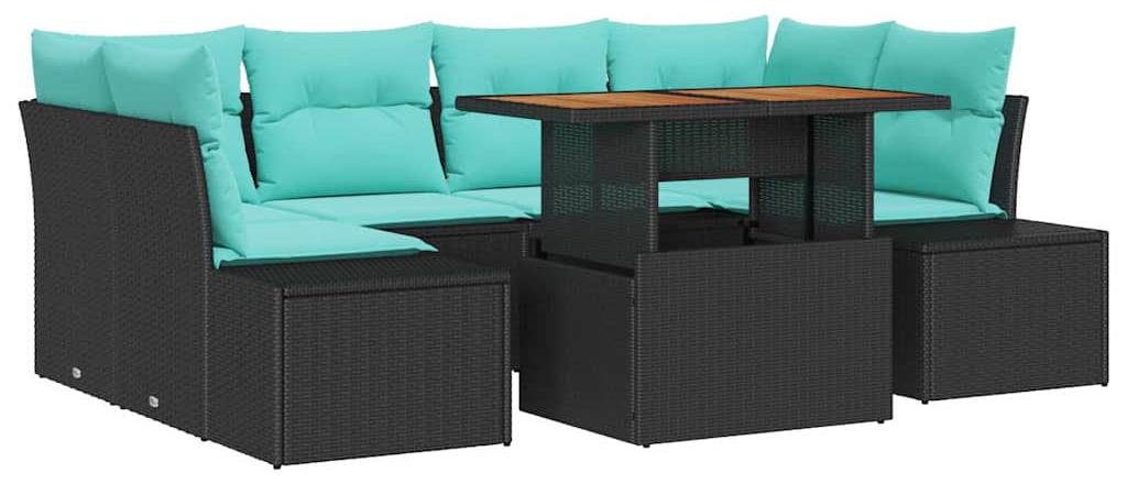 vidaXL Garten Essgruppe 7 stk. 6-Sitzanzahl Schwarz und Teal