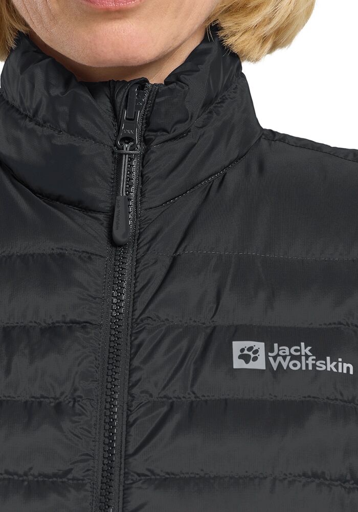 Daunenweste JACK WOLFSKIN "PILVI DOWN VEST W", Damen, Gr. XXL (48), schwarz, Obermaterial: 100% Polyester. Futter: 100% Polyester. Füllung: 90% Entendaune, 10% sonstige Fasern, Westen Daunenweste, Daunenweste, winddicht, wasserabweisend schwarz XXL (48)