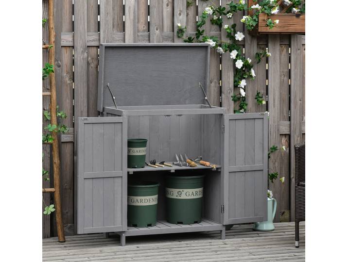 Armoire De Jardin 74x43x88 Cm En Bois Gris Foncé\, Avec Rangement Pour Jardin\, Floragrace