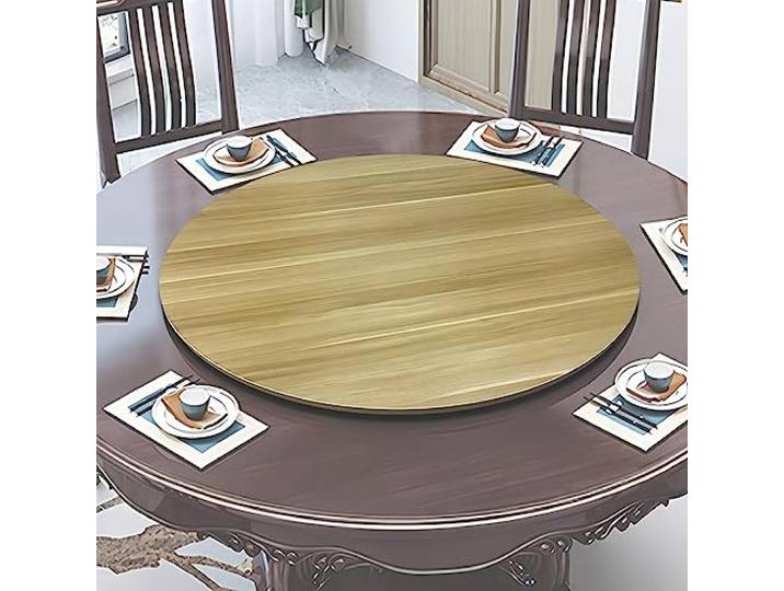 ESOYAWE Esstische Rundes Drehbares Tablet, 50 60 70 80 90 100 cm Tischplatte Drehtablett, Mit Silent Base Zum Einfachen Teilen Aller Speisen Holz Rotating Tablett, Für Küche Essen Parteien Hochzeit