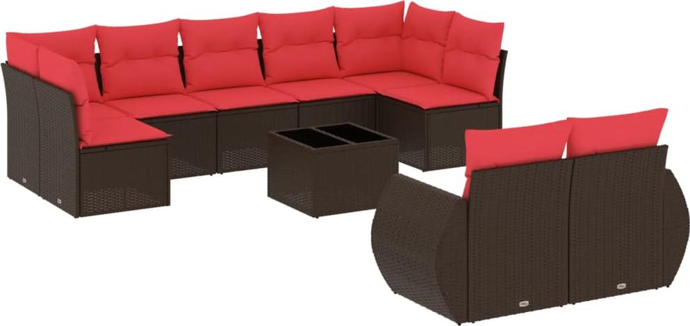vidaXL 10-teiliges Gartensofa-Set mit Kissen, braun, Polyrattan