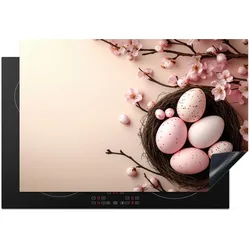 HERDABDECKPLATTE Rosa - Blüten - Eier Glaskeramikkochfeldabdeckung 76x51.5 cm