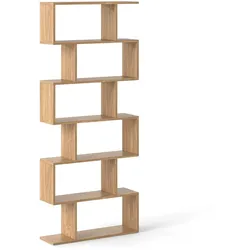 Helloshop26 - S-förmiges Bücherregal mit 6 Ablagen 80 x 23 x 191 cm funktional und vielseitig aus Naturholz