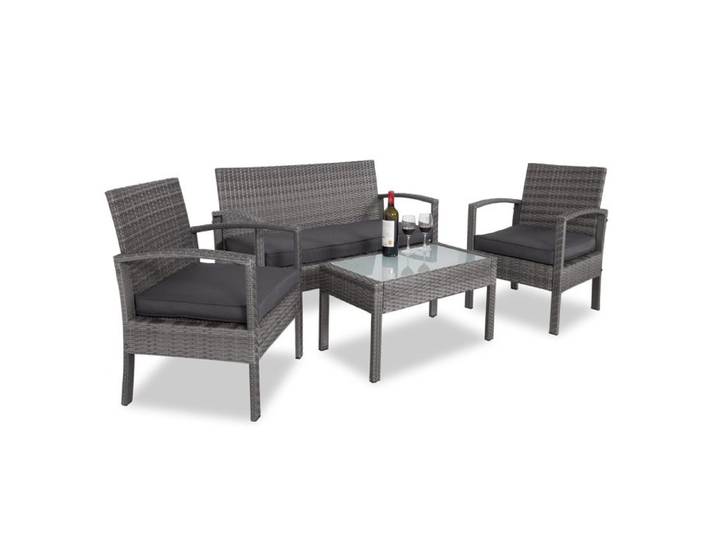 CASARIA® Salon de jardin en Polyrotin Anthracite 4 personnes 2 chaises 1 banc meubles d'extérieur jardin terrasse balcon
