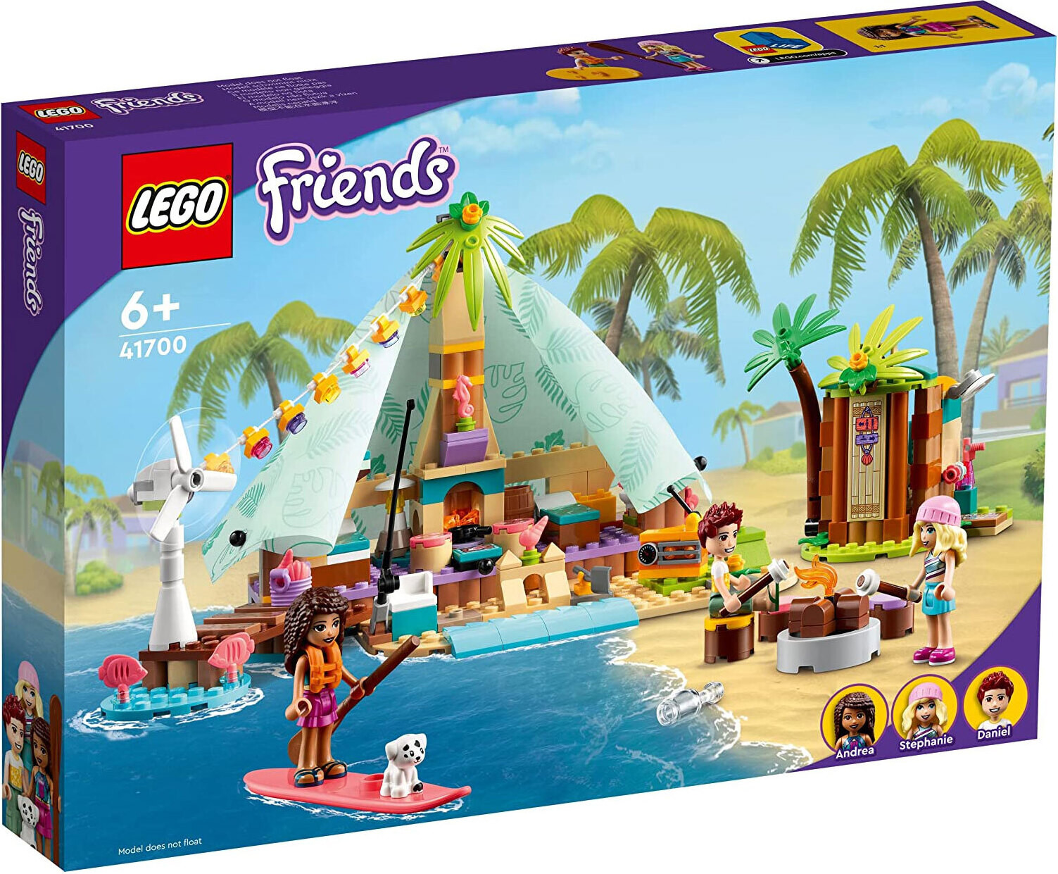 LEGO Friends 41700 Glamping aan het strand speelset met 3 minipoppen en accessoires