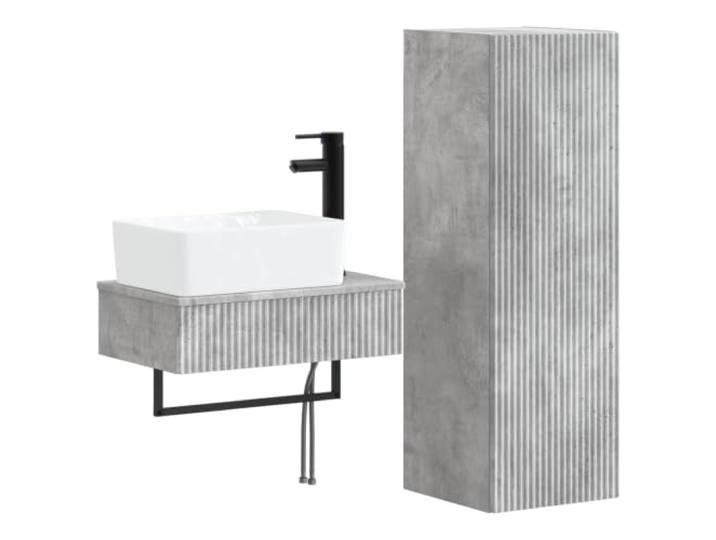 Favemtsl Badezimmermöbel-Set 2-teilig Wandschrank Set Betongrau Flexibles Stauraumwunder für Badezimmer und Gäste-WC, umkehrbare Türinstallation, inklusive zwei passenden Bohrern.