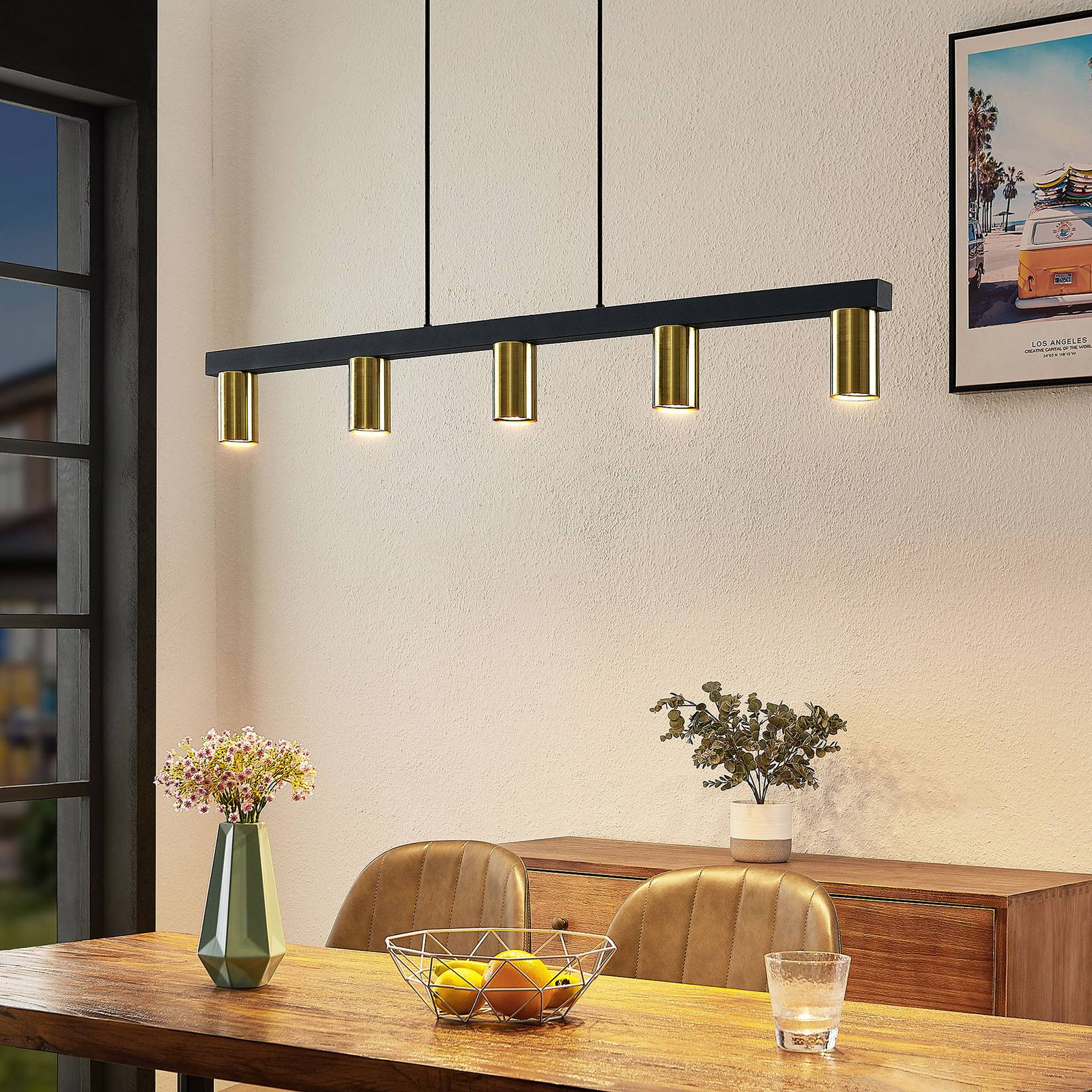 Pendant Light Baliko Lindby, dimmable, Black, Living / Dining Room, metal, Modern, Ceiling Light