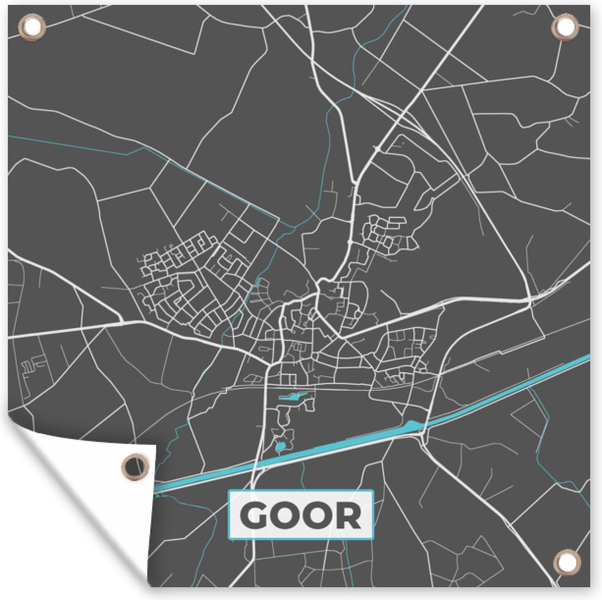GreatGardenPosters Tuindoek Kaart Plattegrond Goor Stadskaart 100 x 100 cm