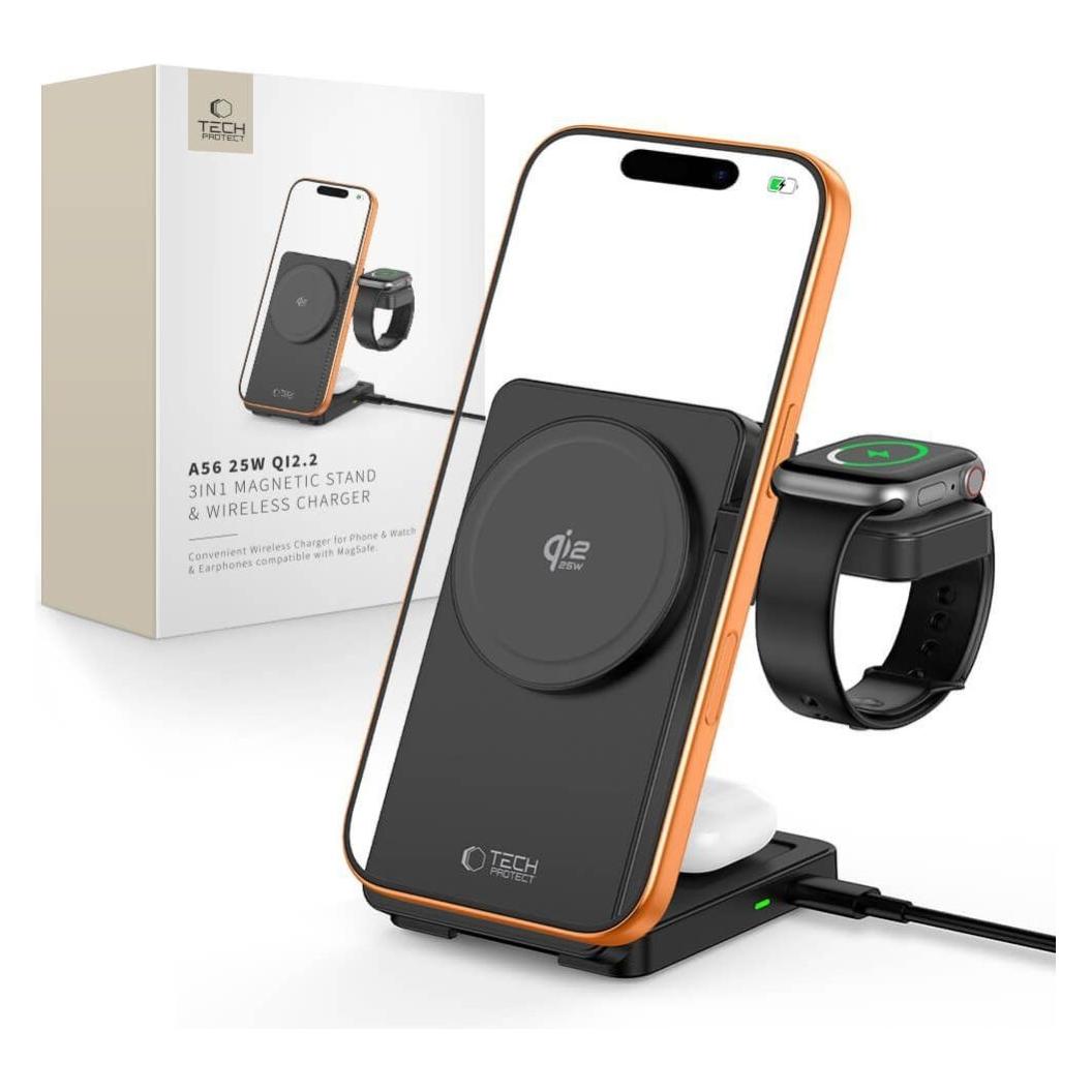 Tech-Protect A56 3IN1 MAGNETIC MAGSAFE WIRELESS CHARGER 25W QI2.2 BLACK (25 W) (5906302324415)