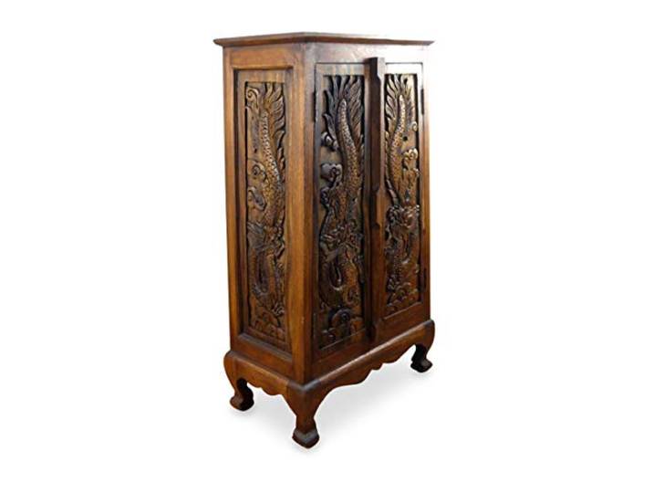livasia Asiatischer Schrank aus Massivholz – 33x57x100cm – Handgeschnitztes Highboard aus Akazienholz, Kommode mit Einzigartigem Design, Nachhaltig & hochwertig