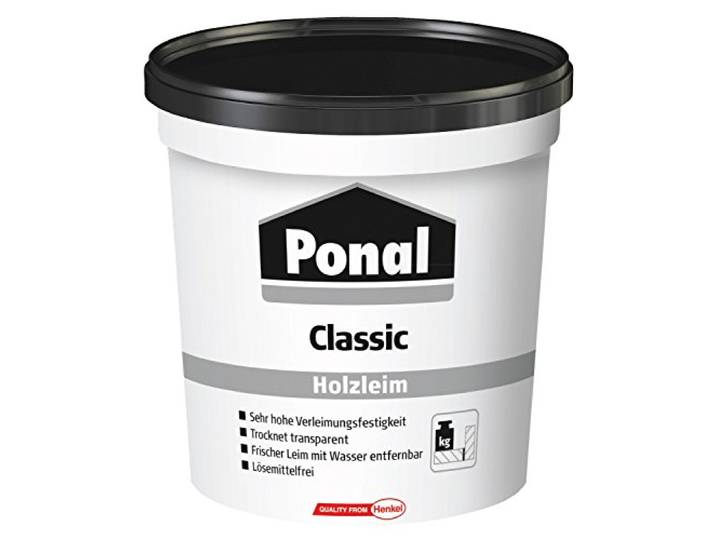 Ponal Classic Houtlijm, gebruiksklare houtlijm met hoge kleefkracht voor assemblage, oppervlakte- en voegverlijming, 760 g transparante knutsellijm in emmer