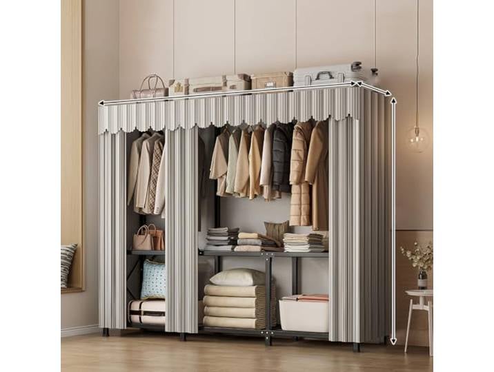 EZZPGDKU Stoffkleiderschrank, Kleiderschrank Stoffschrank Stabil Faltschrank Mit Kleiderstange & Ablagen, Mit Abdeckung, Für Kleideraufbewahrung, Schlafzimmer Schrank, Keine Installation Erforderlich