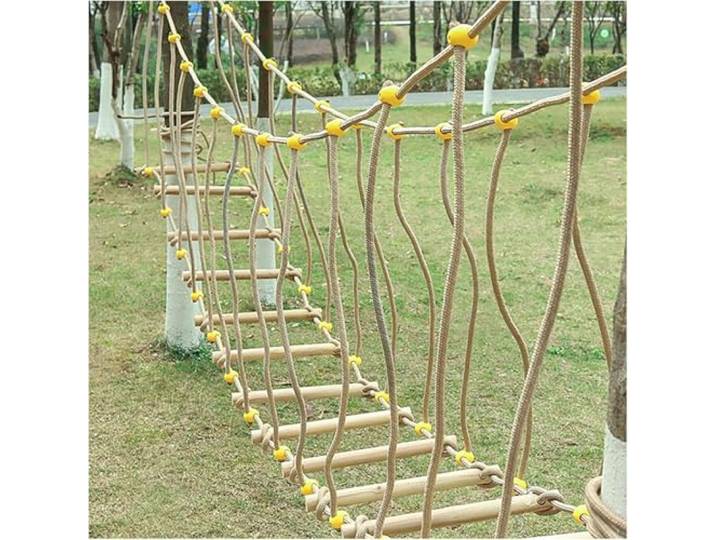Earnmore Kindergarten Outdoor Brücke Kinder Sport Fitness Training Ausrüstung Massivholz Brücke Balance Brücke Klettern Brücke Spielzeug(Size:4m)